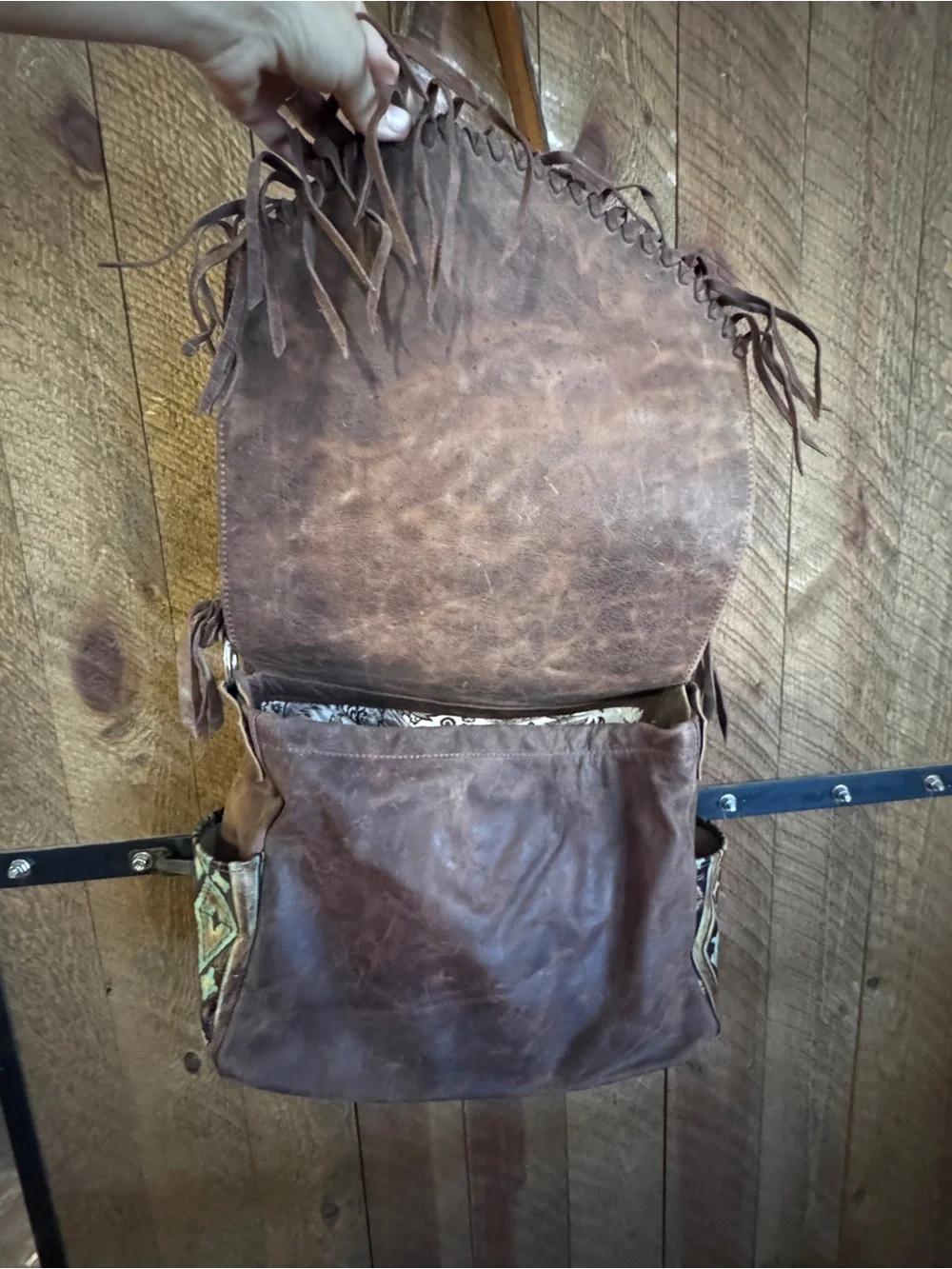 Running roan large leather western diaper bag